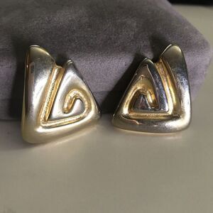Vinatge triangle Statement Earrings clip on 1980s -Flawed, heavy tarnishing